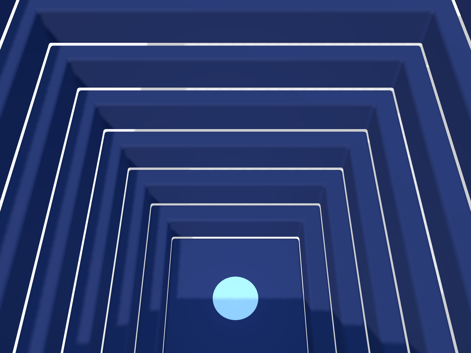 Stepped navy chasm with a blue light at its floor